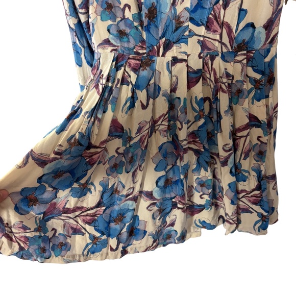 Free People Blue Floral Long Sleeve Keyhole Mini Dress Size 6 Boho festival fall - Picture 6 of 15